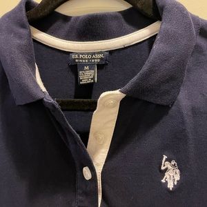 Navy blue and white shirt sleeve collared dress. Worn once, very good condition